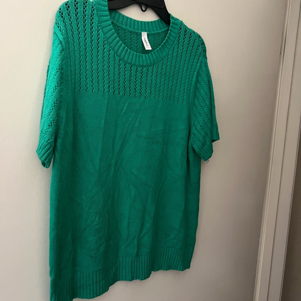 Dokotoo Vibrant Green Crew Neck Nit Short Sleeve Sweater